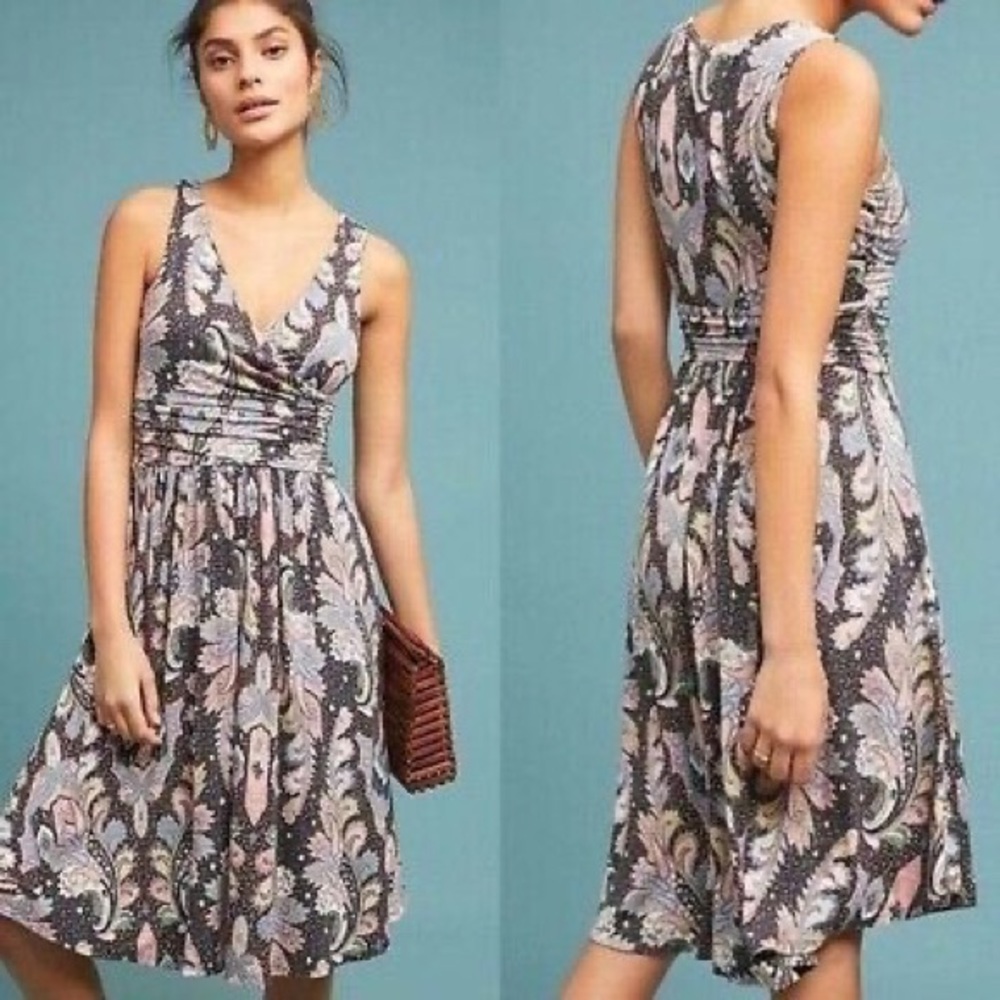 Maeve Anthropologie Leslie Paisley Faux-wrap Midi Dress Size Medium Petite